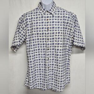 St. John's Bay L Short Sleeve Button Down Shirt 100% Cotton Blue White